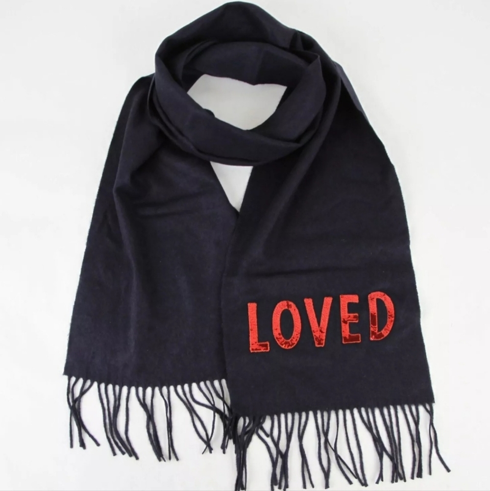 GUCCI Silk/Cashmere "Loved" Sequined Dark Blue Scarf, NWT